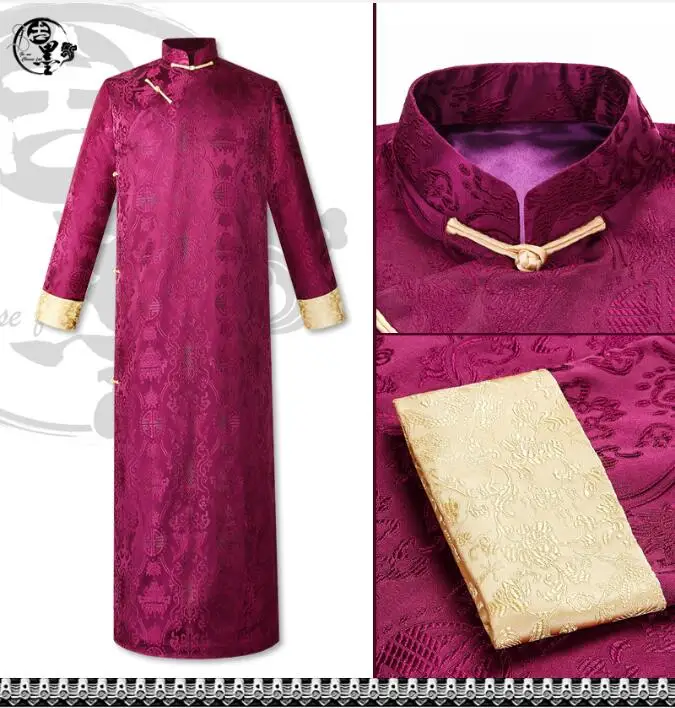 Men's Chinese Traditional Robe Long Suit Wedding Long Gown Spring Vintage Stage Tang
