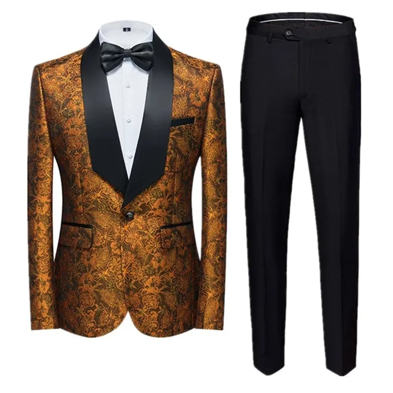 (Blazer + Pants) Fashion Men Wedding Suits 2piece Set Black Red Blue Male Business Social Party Tuxedo Dress Slim Fit Clothes