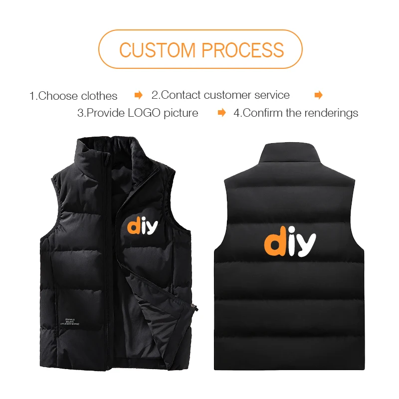 custom logo Mens winter Sleeveless Jackets Men New Vest Jacket print photo Male Autumn Warm Casual Waistcoat Vest
