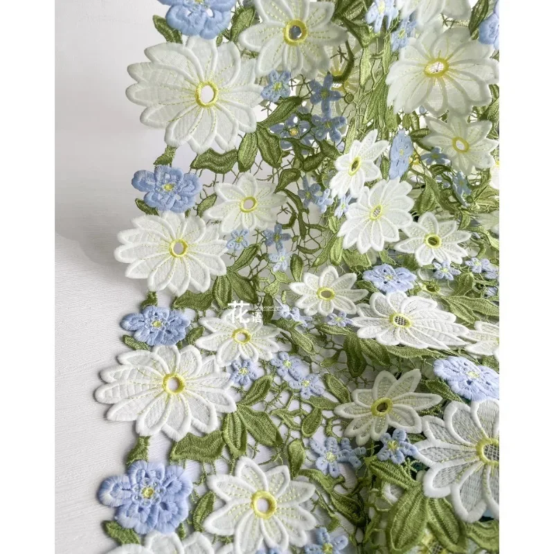 Green Hollow Water-soluble Embroidered Polyester Fabric Clothing Designer Fabric