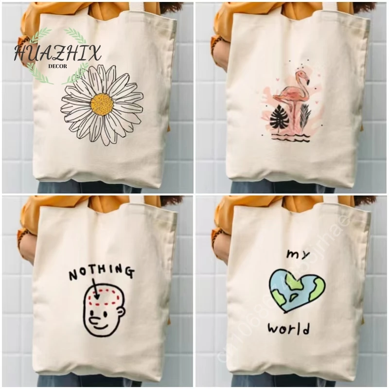 

Abstract Cartoon Printing Shoulder Bags Sunflower Love for Women Shopping Tote Bag Large Capacity Canvas Casual Portable Handbag