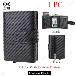 Men's RFID Blocking Minimalist Leather Wallet - Sleek Aluminum Cardholder Case (Carbon Black)