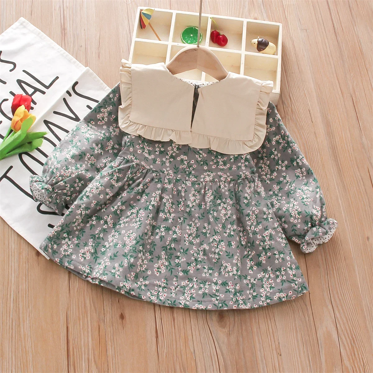 Fall Winter New Girls' Dress Floral Full Camp Bow - Uniqwear