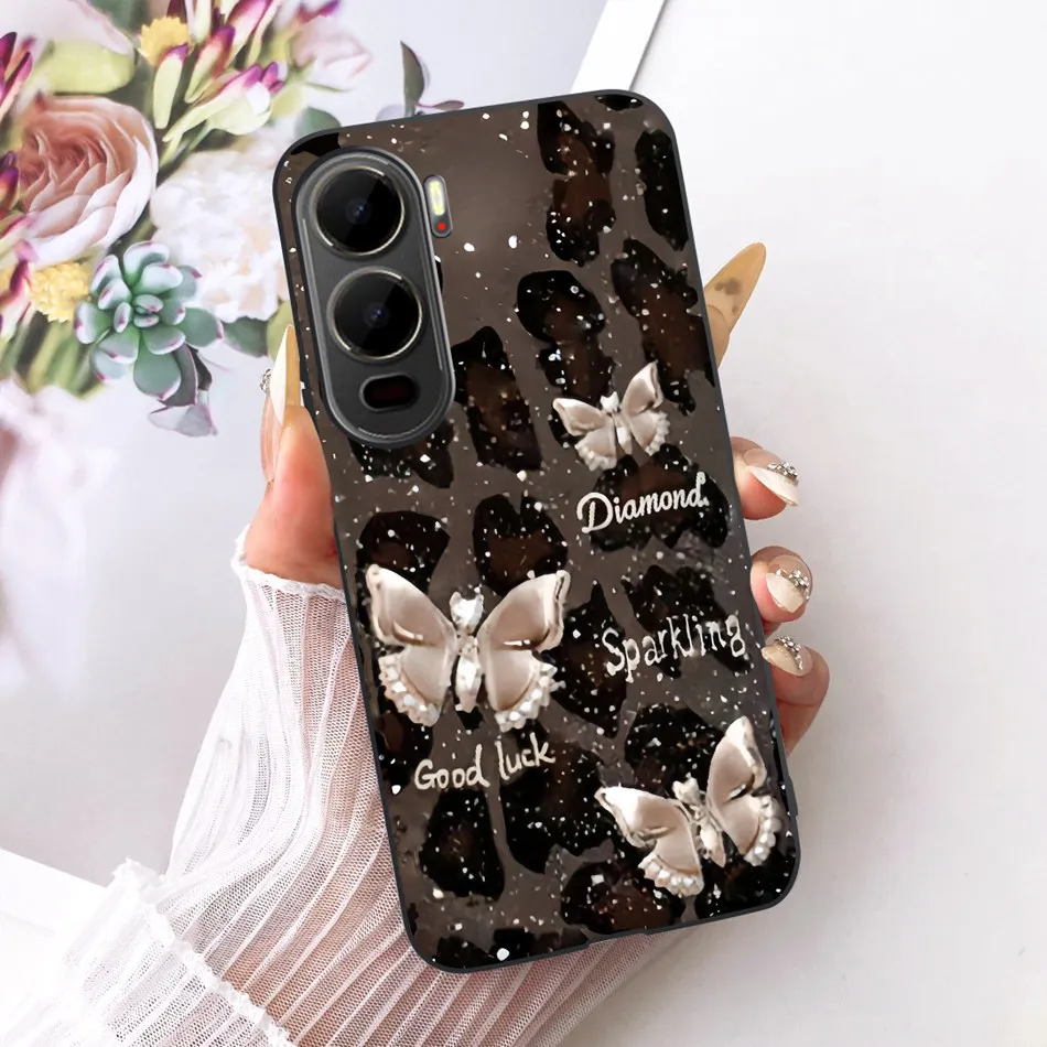 Elegant Flower Butterfly Pattern Black Silicone Soft Phone Case Cover