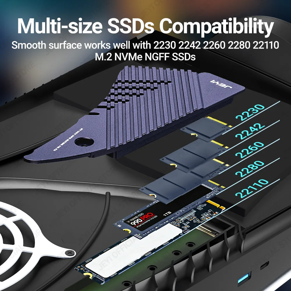 JEYI PS5 M.2 SSD 방열판, Playstation 5 PCIe 4.0 M.2 NVMe용 대면적 솔리드 알루미늄 쿨러 방열 열 패드