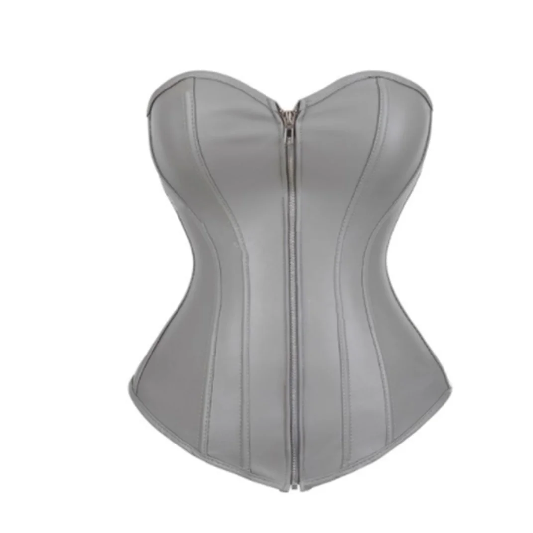 Zipper Women Sexy Leather Shirt Corset ,Waist Cincher Women Naked Top Women's Bodice Erotic Lingerie ,Overbust Bustiers Top