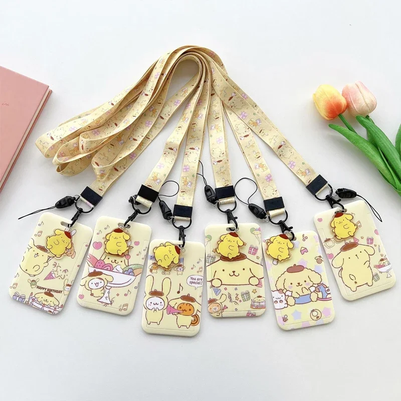 

Sanrio помпон Purin держатель ID карты шнурки кулон Милая мультяшная дверь держатель значок на шею ремешок брелок для девушек Подарок