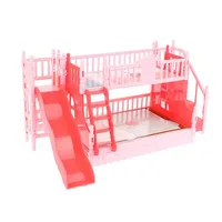 Lit superposé miniature rose 1:12 pour maison de poupée avec toboggan, accessoire de maison de poupée DIY, mini mobilier de chambre, cadeau d'anniversaire pour filles 1