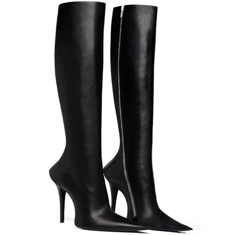

New Sexy Thin Heel Pointed Side Zipper But Knee Catwalk Boots Personality Slim Height Increase Large Size Fashion Boots 35&43