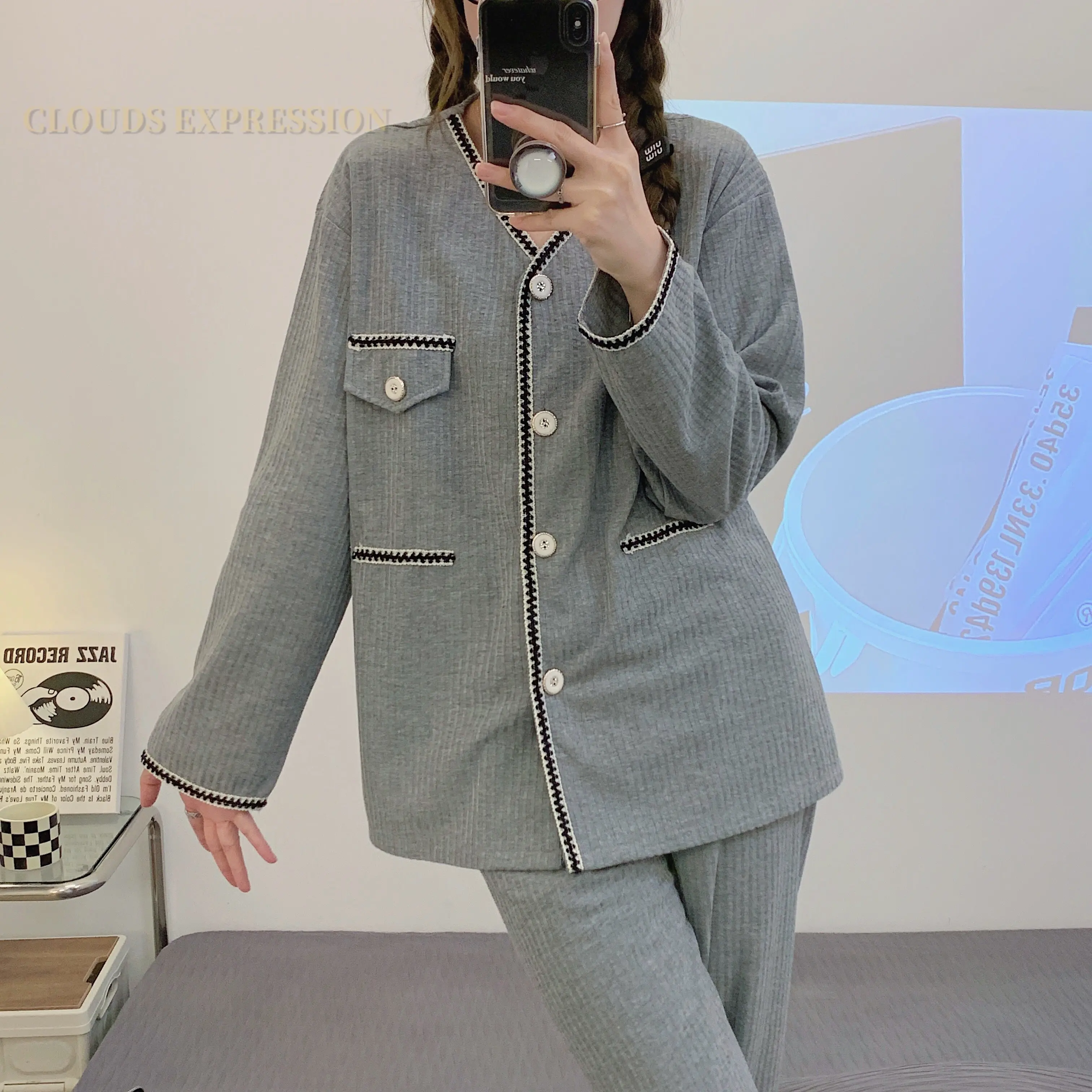 Silk Blend Pyjama Shirt - Luxury Grey