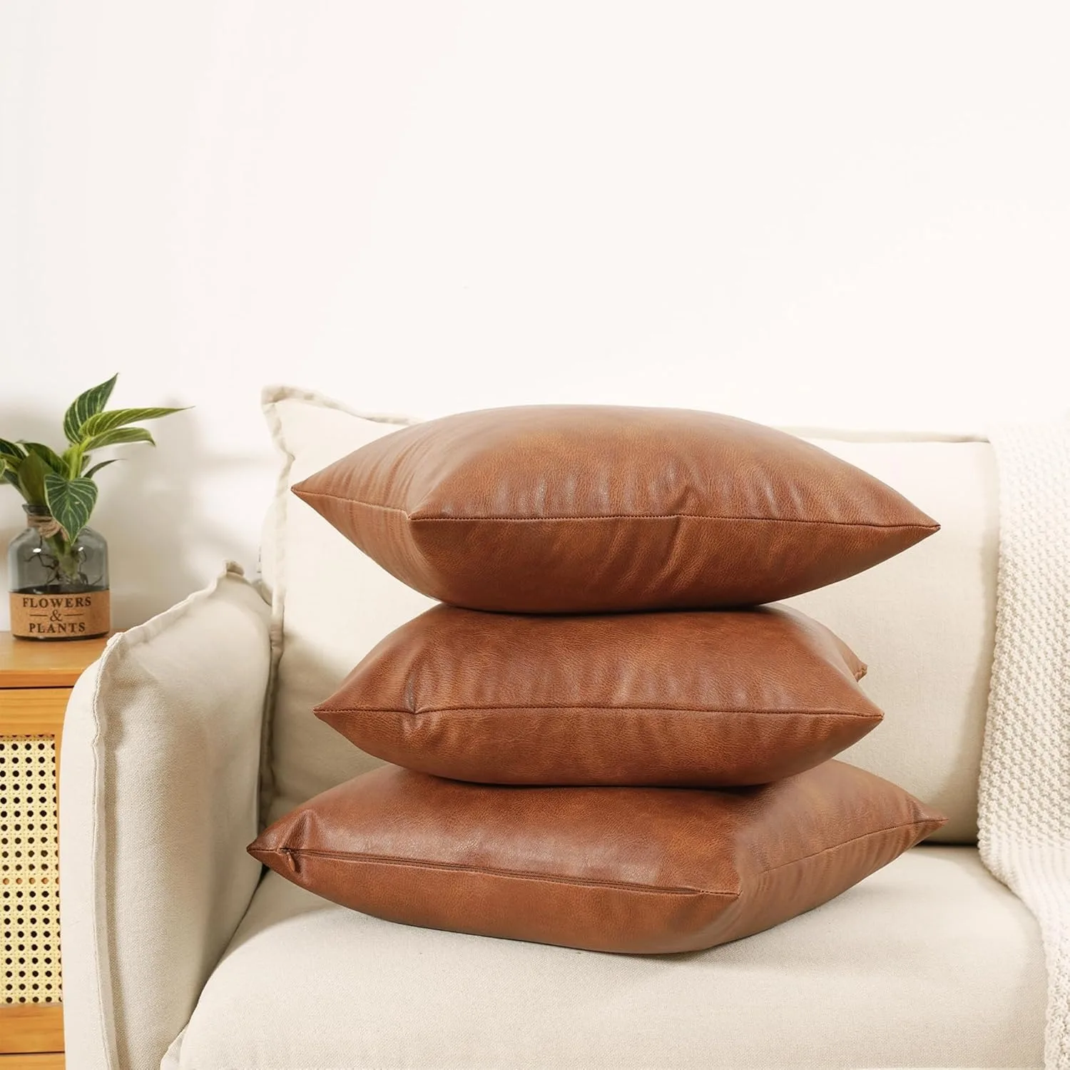 Description Picture 3 of itemLarge Throw Pillow Cover 50/60CM Faux Leather Decorative Cushion Cover Modern Solid Outdoor Luxury Pillowcase for Couch Sofa Bed