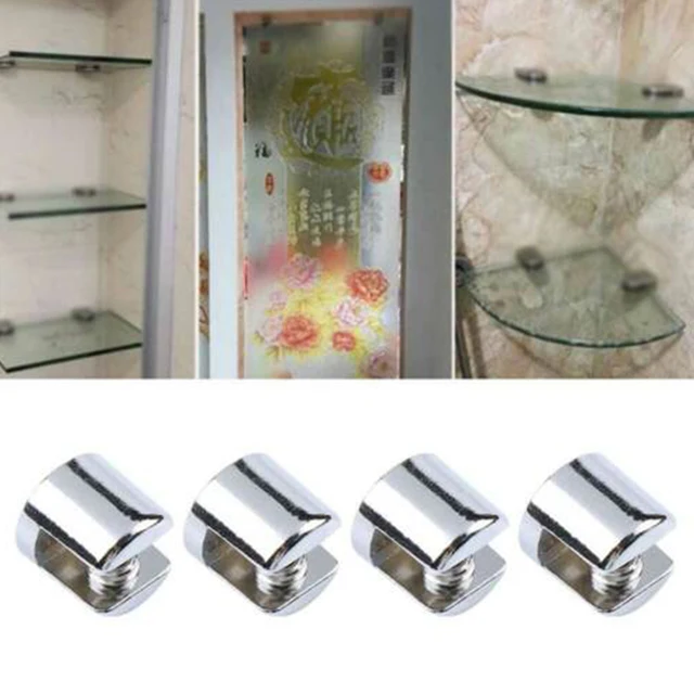 10pcs Glass Clamp Glass Plated Brackets Zinc Clips Holder Satnds Support Bracket Clamps For 6-8mm Cabinet Shelf Support Plates 3
