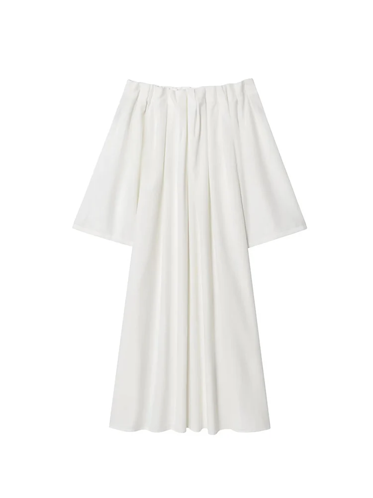 TFMLN Elegant Ladies Slash Neck Loose Party Dress Fashion White Draped Beach Holiday Dress Women Casual Loose Sleeve Dresses