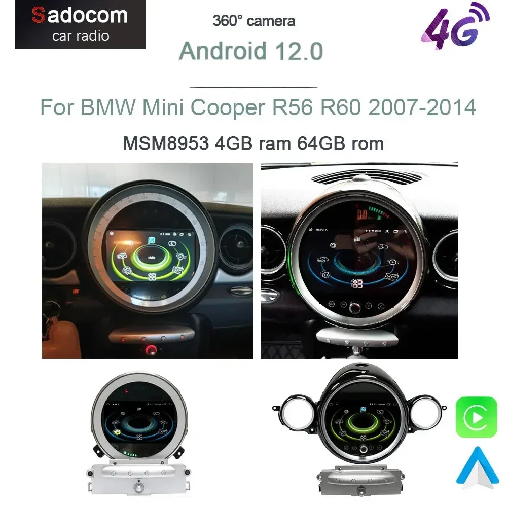 BMW 미니 쿠퍼 R56, R57, R58, R60, 2007 2013 실버 CD용, 무선 카플레이 DSP, 8GB + 128GB, 7 인치 안드로이드 12.0, GPS RDS 라디오 플레이어