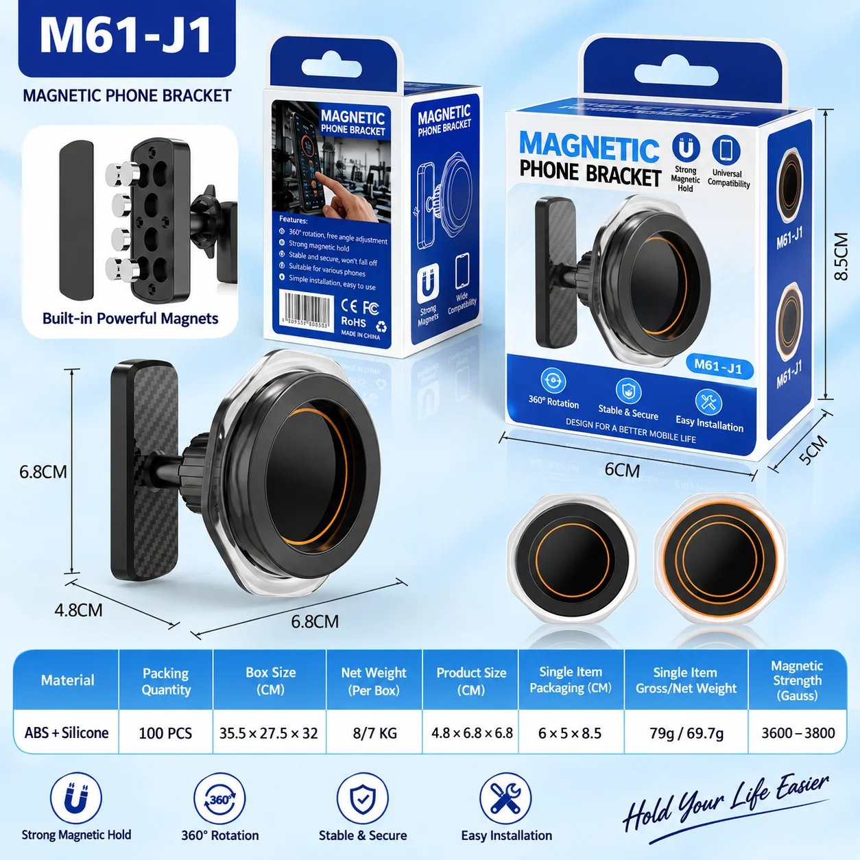 360° Rotatable Strong Magnetic Phone Holder