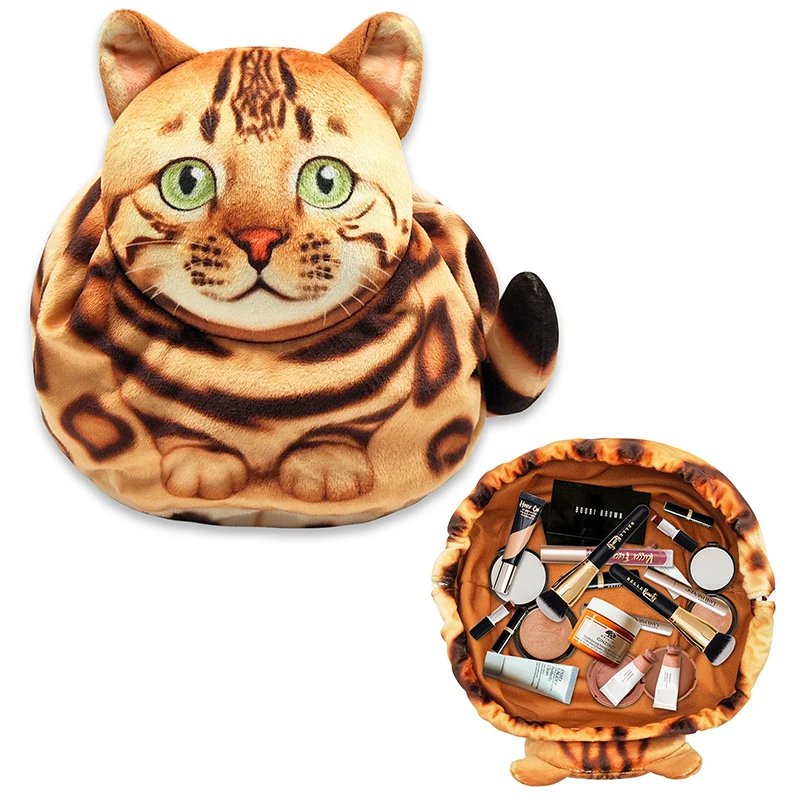 Adorable Cat Head 3D Makeup Bag with Drawstring Closure – Perfect Gift for Women Cat Lovers, Versatile Travel Cosmetic Organizer Pouch