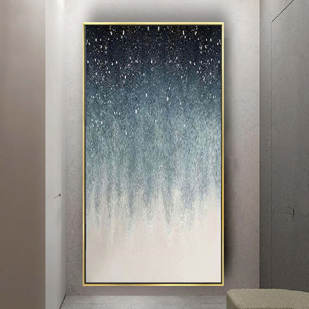 

100% Handpainted Abstract Blue Silver Speck Texture Landscape Oil Painting On Canvas Art Decor Home Living Room Salon Pendant