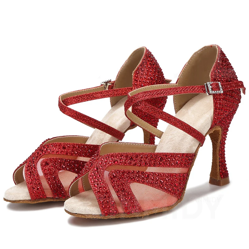 Syflyno New Latin Dance Shoes Women Tango Salsa Ballroom Dance Training Shoes Ladys Girls High Heels Red Wedding Heels Women