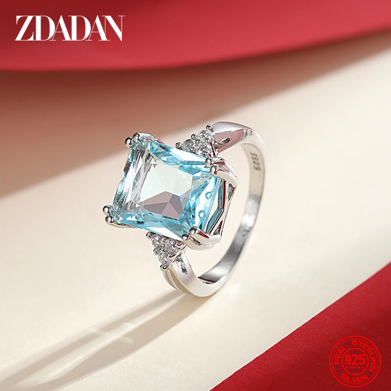 ZDADAN 925 فضة موضة خاتم الأحجار الكريمة الزبرجد للنساء هدايا مجوهرات حفلات الزفاف بالجملة