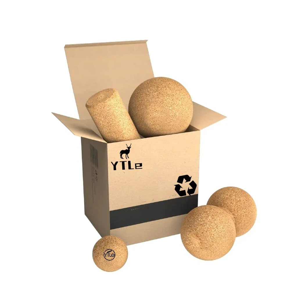 High density natural eco friendly yoga cork set roller lacrosse massage ball peanut for massage