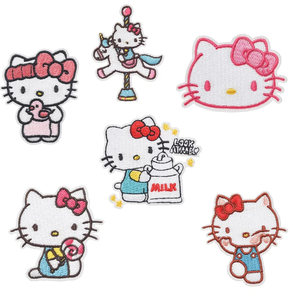 Мультяшная Милая Аппликация Hello Kitty Cat для шитья детской одежды куртки шляпы глажки нашивки джинсы вышитая наклейка оптовая продажа забавная кошачья кожа мультяшная аппликация для пришивания утюгом нашивки для одежды вышитые животные наклейки для глажки одежды