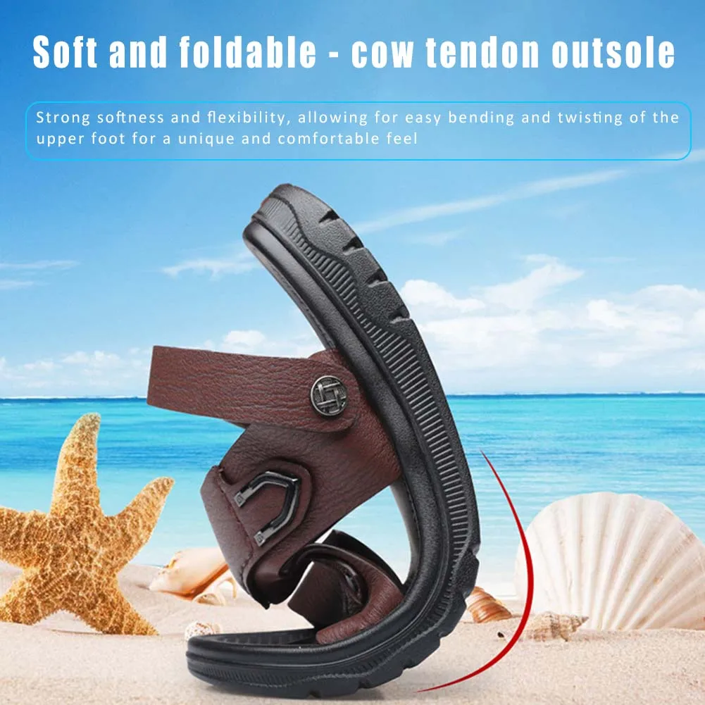 

Men's Summer New Sandals and Slippers Men's Leather Sandals Adult Thick-soled Beach Shoes Non-slip Open-toe Leather Sandals