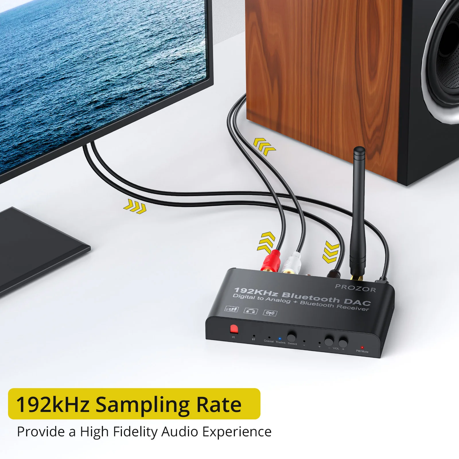 Audio Converter PROZOR 192kHz Digital to Analog Converter Remote Bluetooth-Compatible DAC Digital Coaxial Toslink to Analog Stereo L/R RCA