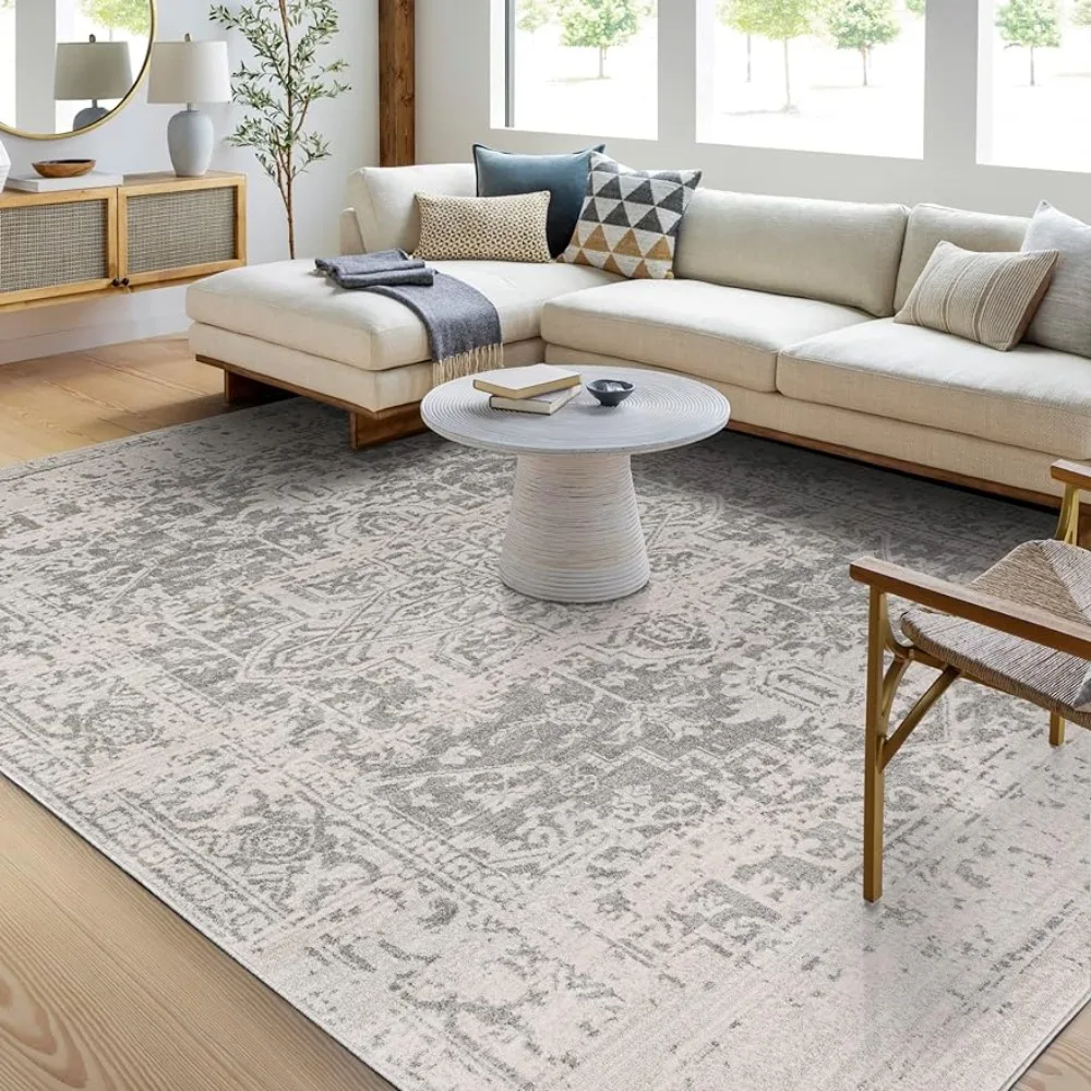 

Janine Vintage Medallion Area Rug Carpet Living Room Decor 7'10" X 10'3" Grey Freight Free Decoration Home Textile Garden