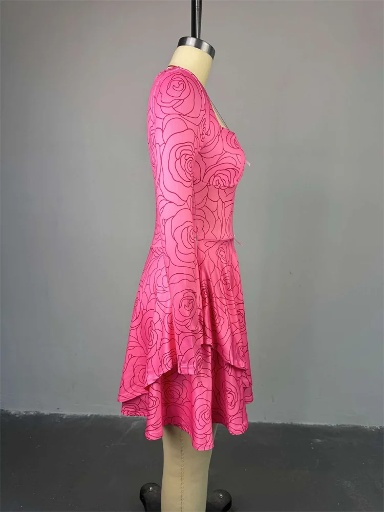 Wmstar Dress Women 2025 Wholesale Floral Print Shor Sleeve Stretch Sexy Streetwear New in Summer Mini Dresses Dropshipping