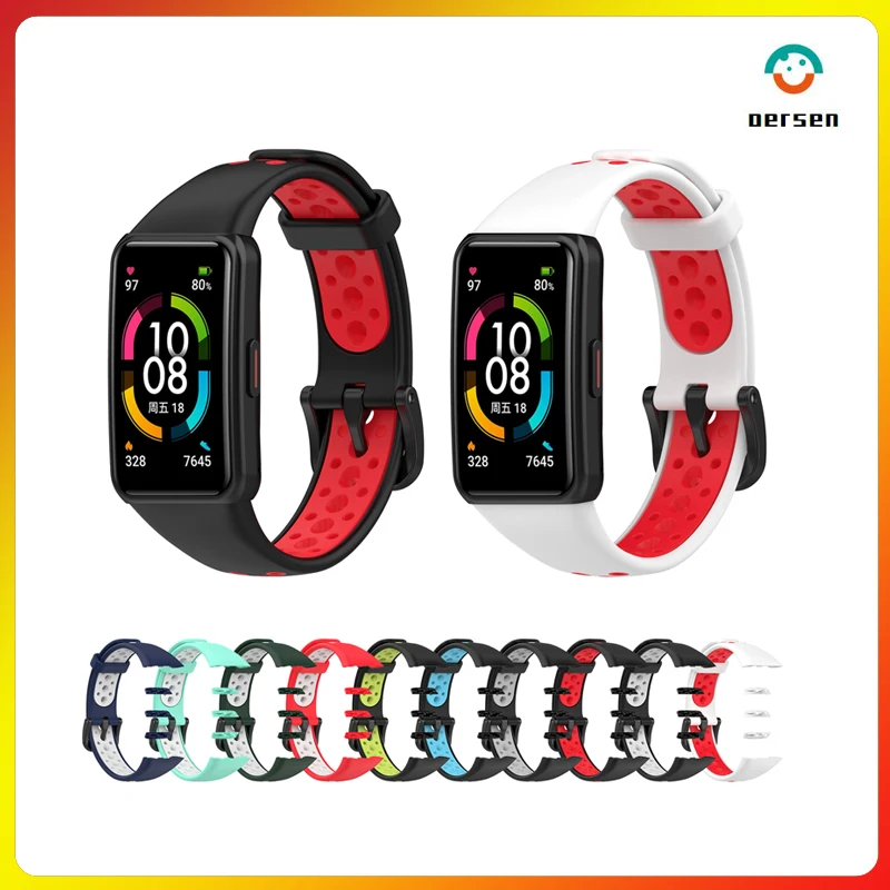 

OERSEN Rubber Straps For Huawei Honor Band 6 Smart Wristband Double color Replacement Bracelet For Huawei Band 6 Pro Correa