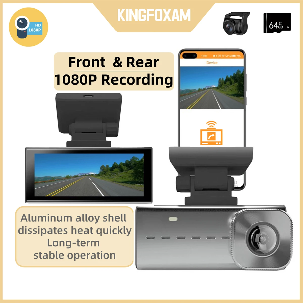 Kingfoxam Dash Cam Per Auto Fotocamera Anteriore E Posteriore 1080P Loop Record Wdr Night Vision G-Sensor Lock Video 24Hr Parcheggio Wifi Auto