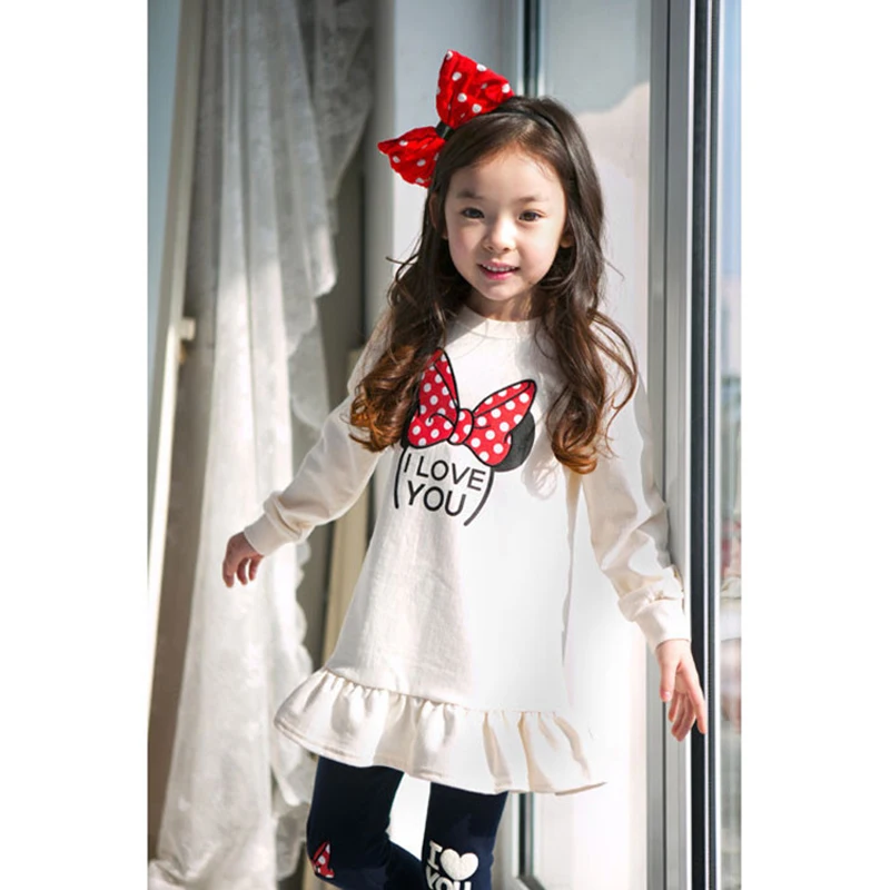 Kids clothing set Girls clothing set Spring Autumn Girls Clothing Set Cartoon Bow Pure Cotton Suit For Kids shirt + Leggings 2 Pcs Children Outfits