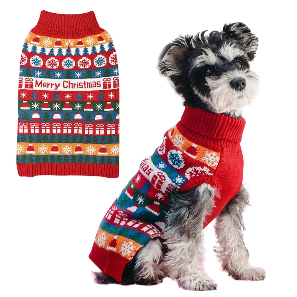 

Easy To Wear/Take Off Dog Sweater For Christmas Snowflake Festival Printed Pet Clothes Puppy Sweatshirt With Elastic Cuffs