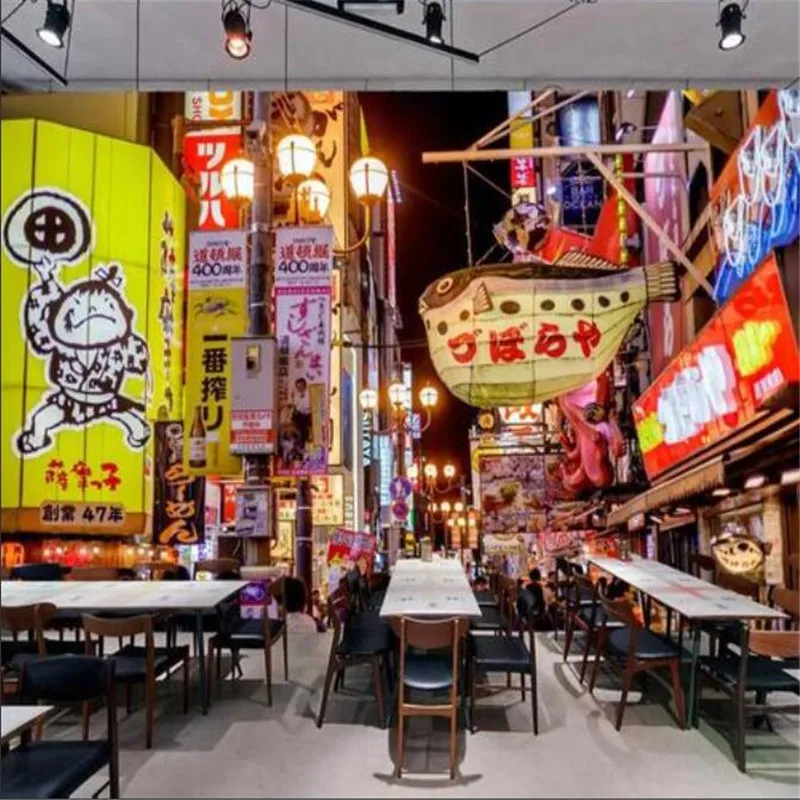 Papel de Parede com Visão Noturna da Cidade de Óxido Papel de Parede 3d para Decoração Industrial de Restaurante Sushi Japonês
