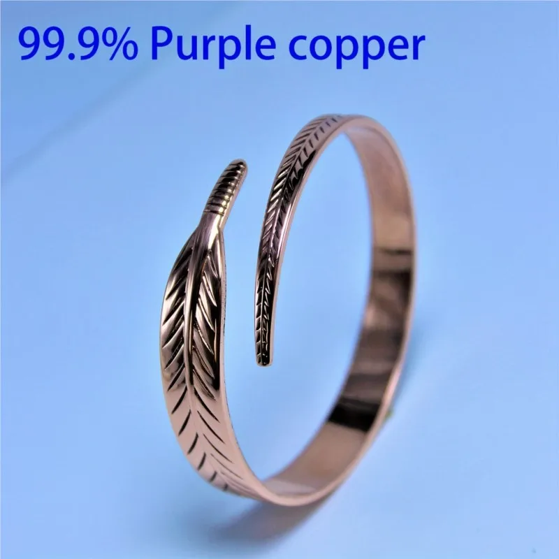 Vintage Pure Cooper Feather Wing Cuff Bangle for Men Women Fashion Punk Style Wristlet Party Jewelry Gifts 4