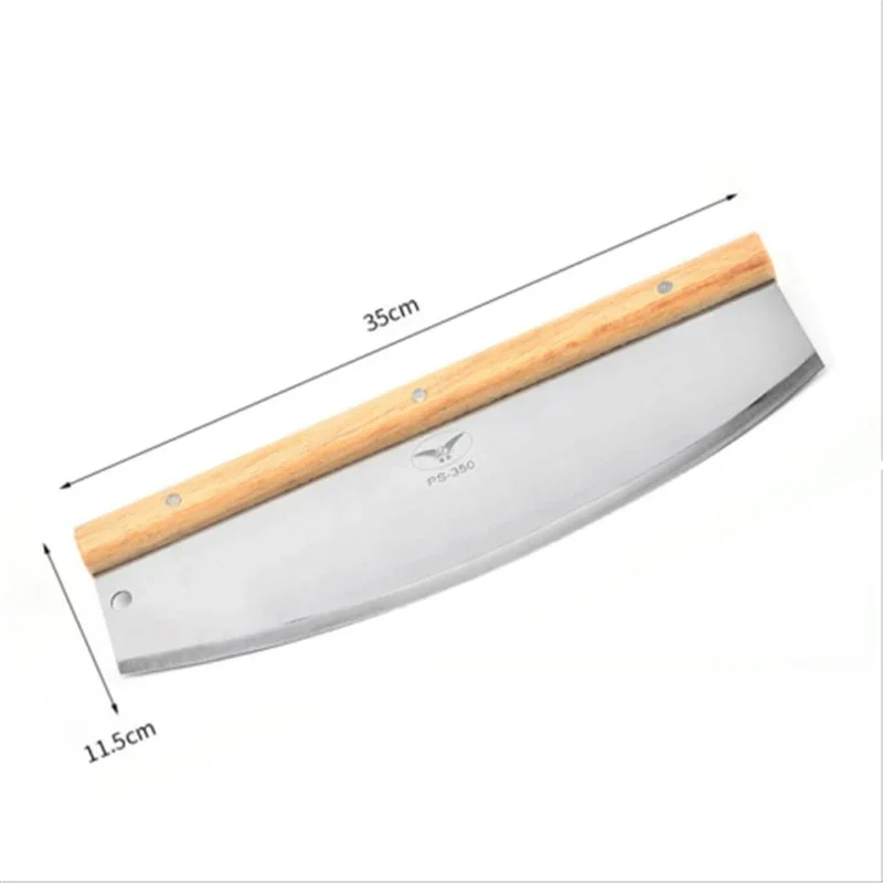 Baking tool stainless steel wooden handle curved knife bread swing knife flour pizza wooden handle half moon Pizza Cutter