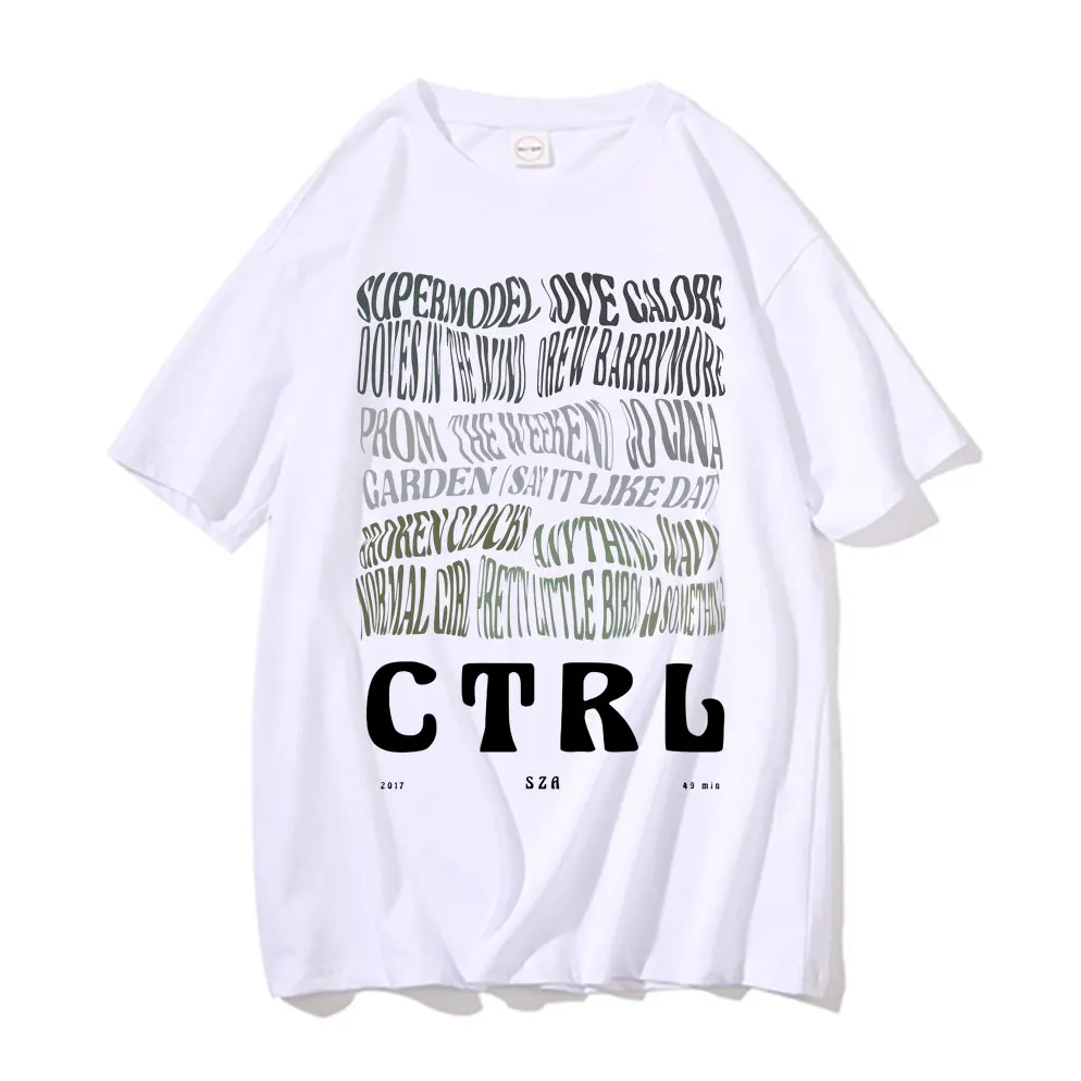 

New Rapper SZA Fashion Trend Ctrl Graphic Print Tshirt Men Women Hip Hop Vintage Oversized T-shirts Unisex Fleece Cotton T Shirt