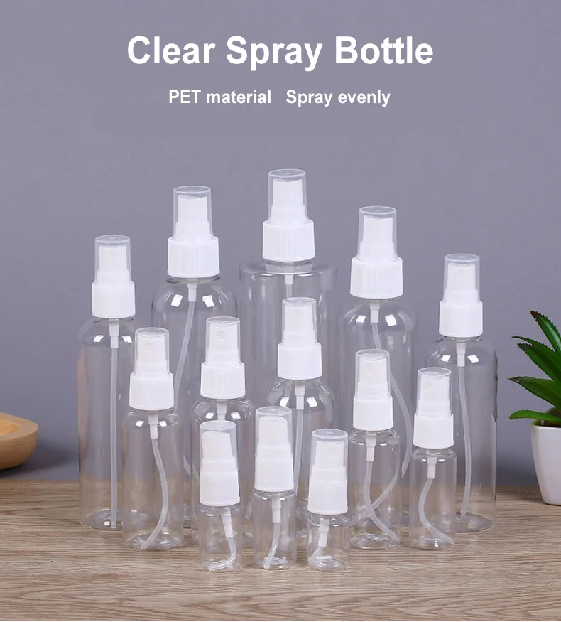 투명 플라스틱 스프레이 병, 휴대용 빈 향수 용기, 리필 가능한 PET 여행 병 세트, 30, 50, 100ml, 10, 20, 50 개