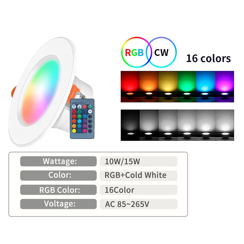 Marpou 1/2/3/4PCS RGB LED Downlight 16colors Dimmable Spotlight 10W/15W IR Remote Led Down Light Room Decor AC220V LED Panel led downlight recessed ceiling spotlight