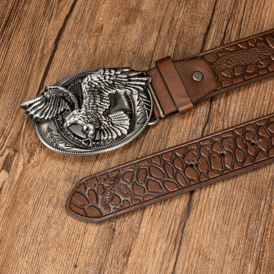 1 Ovaler Flügeladler-Gürtel mit Schnalle, personalisiert und trendig, mit geprägtem Flügeladler aus PU-Leder – Detail 3