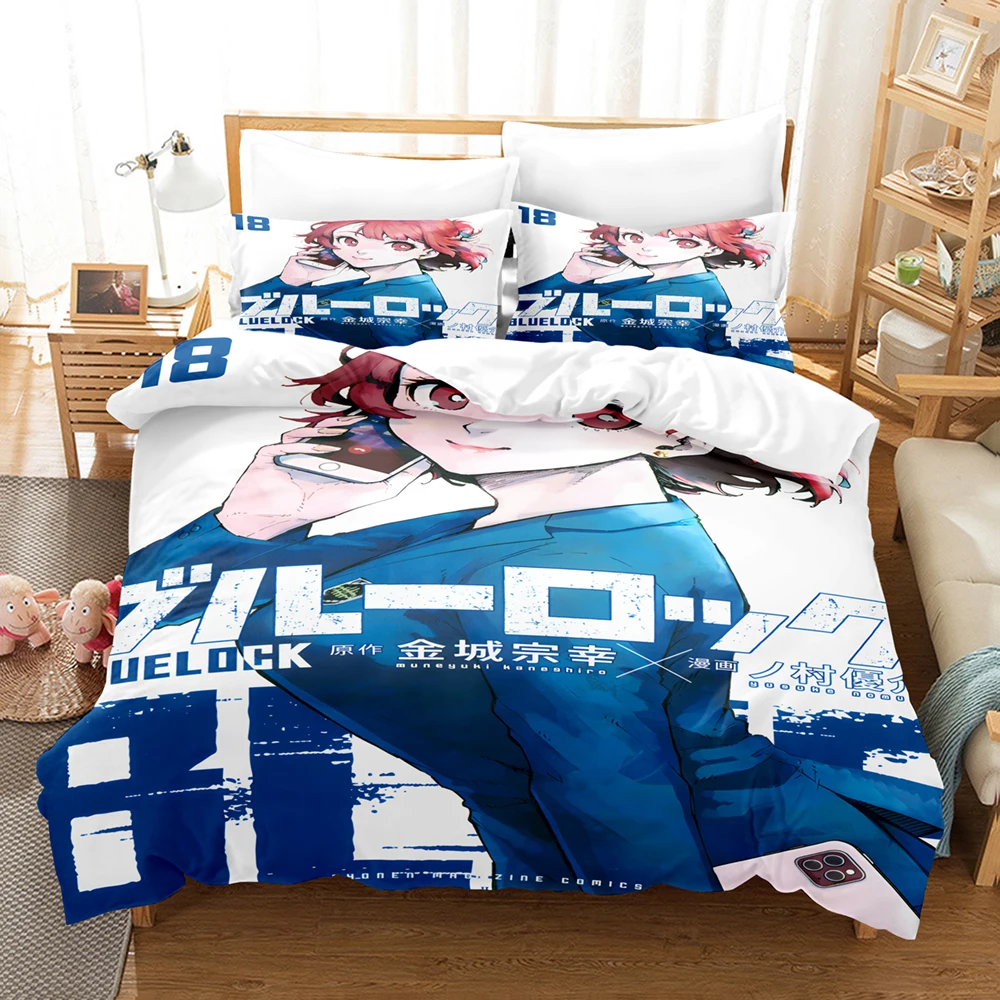 Blue Lock Bedding Set Hot Cartoon Anime Duvet Cover Set King Queen Twin Double Size Comforter Cover Set For Teens and Boys