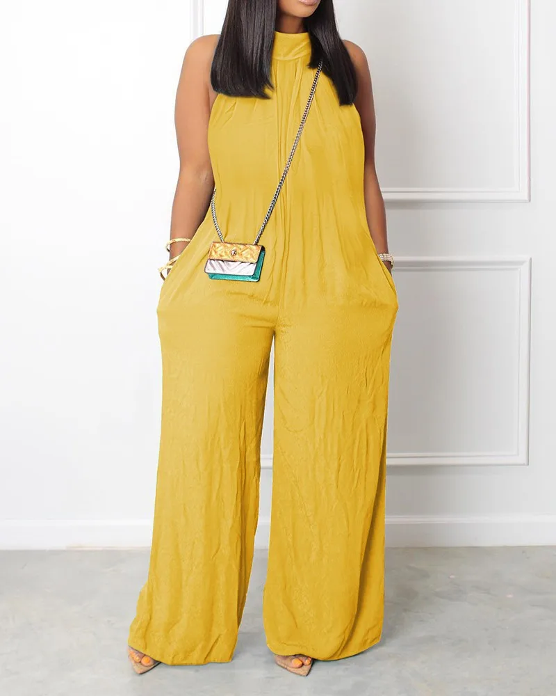 Loose Ladies Onesie Bodysuit Casual Female Women Sleeveless One-Piece Wide Leg Romper Overalls Jumpsuit Streetwear Plus Size 3