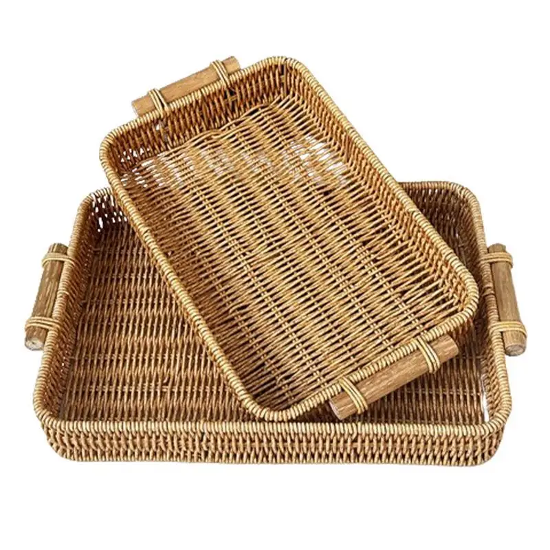 

Rattan Storage Basket Bread Storage Basket Fruit Cake Snacks Round Tray Picnic Basket Hand Woven Rattan Storage Tray Hot