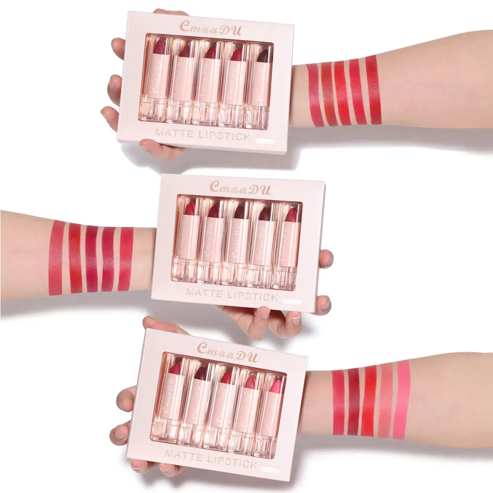5-teiliges Lippenstift-Set, vielfältige Farbauswahl, einfache Anwendung, antihaftbeschichteter Becher, für ein makelloses Make-up_voghion.com