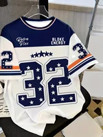 T-shirt d'été imprimé numérique 3D pour enfants, style sportif, haut patchwork à manches courtes, maillot de football Y2K, coupe ample 2