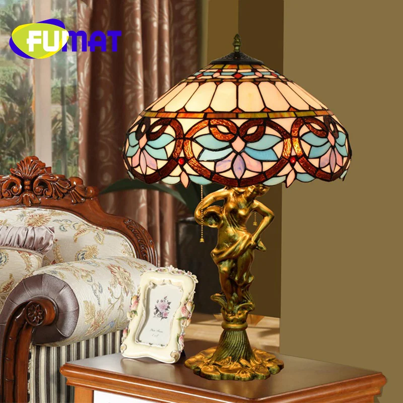 

FUMAT Tiffany stained glass desk lamp love baroque art Deco living room bedroom bedside hotel hotel lamp