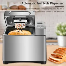 

Automatic Bread Machine with Automatic Fruit Nuts Dispenser 15 Hours Timing Function Keep Warm Viewing Window and LED Screen