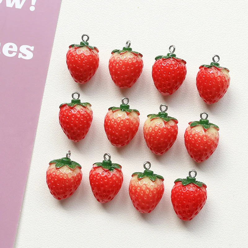 Resina Morango Encantos para Fazer Jóias, Pingentes De Fruta De Imitação, Brincos DIY e Descobertas De Pulseira, 10PCs