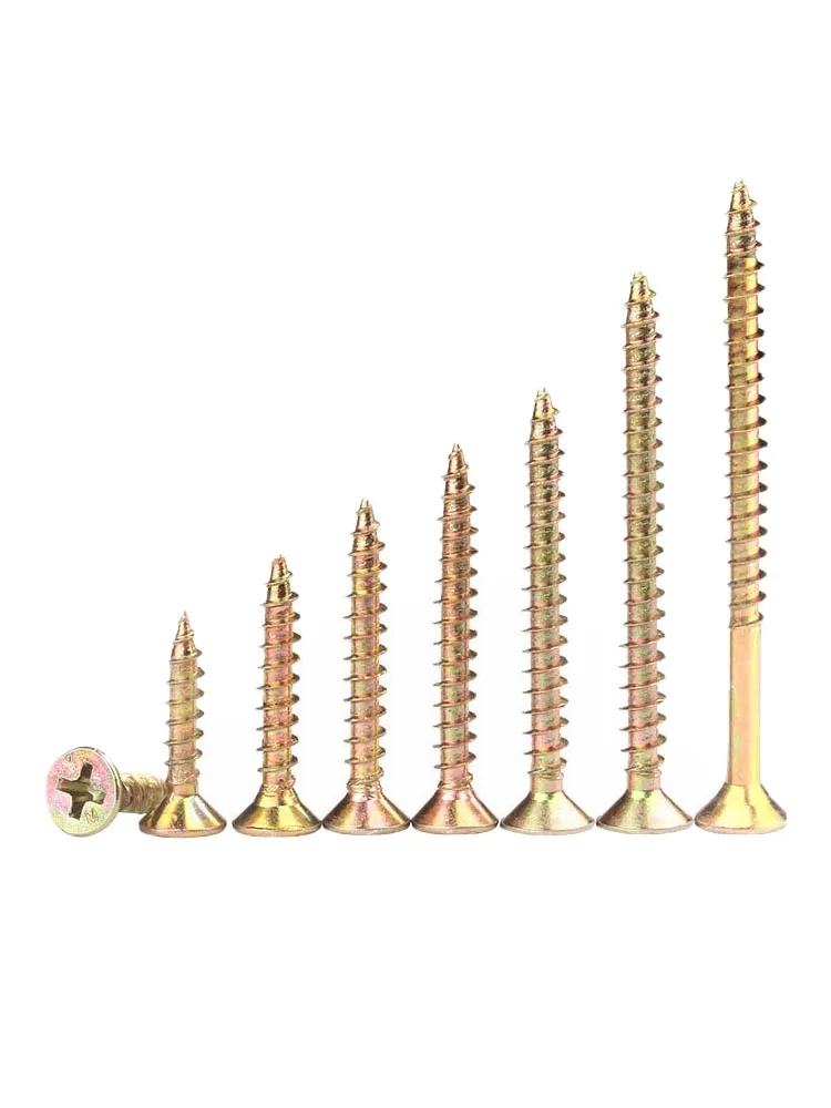 320/220 Stück M3,5, M4, M5 Holzschrauben-Set mit flachem Kopf, gelb verzinkt, selbstschneidend, versenkt, Vollgewinde, für Trockenbau – Detail 6