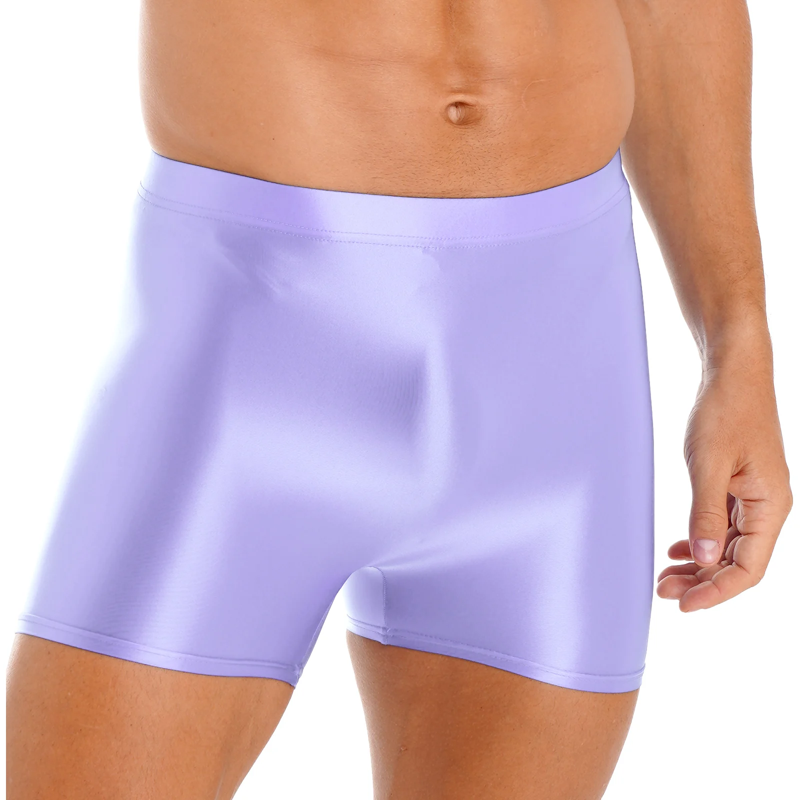 

Men's Oil Shiny Glossy Shorts Elastic Nylon Underwear Swimwear Fitness High Waist Sports Bottoms Swimming Trunck Boxer Shorts
